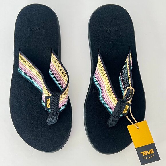 Sz 5 - NWT Teva Voya Flip Flops Thong Sandals Antiguous Black Multi Color Womens - Picture 3 of 8